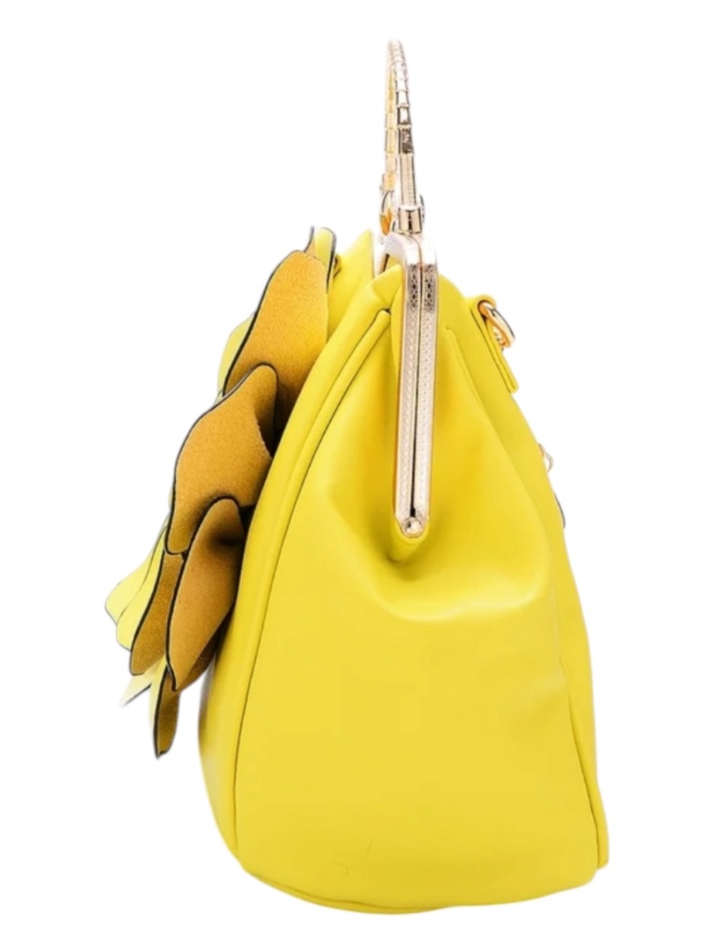 NWT Qiaoduo Yellow Satchel Handbag 3D Rose Structured Purse - Picture 3 of 10